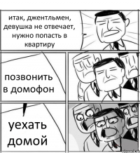 итак, джентльмен, девушка не отвечает, нужно попасть в квартиру позвонить в домофон уехать домой