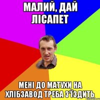 малий, дай лісапет мені до матухи на хлібзавод треба з'їздить