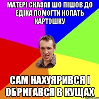 матері сказав шо пішов до едіка помогти копать картошку сам нахуярився і обригався в кущах