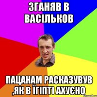 зганяв в васільков пацанам расказувув ,як в їгіпті ахуєно