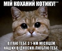 мій коханий котику!** вітаю тебе з 1-им місяцем наших відносин. люблю тебе.