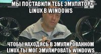 мы поставили тебе эмулятор linux в windows чтобы находясь в эмулированном linux ты мог эмулировать windows