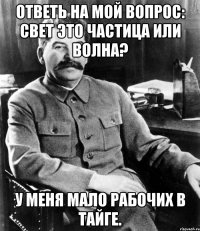 ответь на мой вопрос: свет это частица или волна? у меня мало рабочих в тайге.