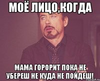 моё лицо,когда мама горорит пока не убереш не куда не пойдеш!