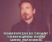  познал вчера дзен, все тело болит, телефон исцарапан, уснул на балконе, упал на кафель