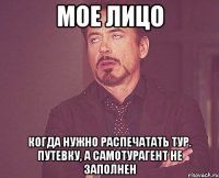 мое лицо когда нужно распечатать тур. путевку, а самотурагент не заполнен