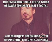 моё выражение лица, когда фёкла обещала приехать в мае в гости... ...а потом вдруг вспомнила что её срочно ждут в 57 других странах