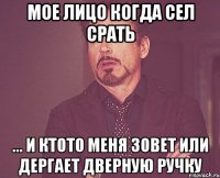 мое лицо когда сел срать ... и ктото меня зовет или дергает дверную ручку