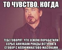 то чувство, когда тебе говорят, что землю поработили серые аннунаки роиды вступив в сговор с иллюминатово-масонами