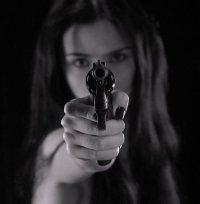 Создать мем Девушка с пистолетом 2