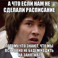 а что если нам не сделали расписание потому что знают, что мы все равно не будем ходить на занятия?