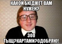 какой бюджет вам нужен? 300 тыщ?картами?одобряю!