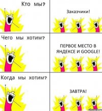 Заказчики! Первое место в Яндексе и Google! Завтра!
