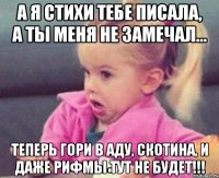 а я стихи тебе писала, а ты меня не замечал... теперь гори в аду, скотина, и даже рифмы тут не будет!!!