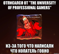 отписался от "the university of professional gamers" из-за того что написали что копатель говно