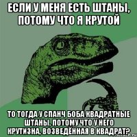 если у меня есть штаны, потому что я крутой то тогда у спанч боба квадратные штаны, потому что у него крутизна, возведённая в квадрат?