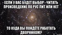 если у вас будет выбор - читать произведение по рус лит или нет то куда вы пойдёте работать дворником?