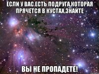 если у вас есть подруга,которая прячется в кустах,знайте вы не пропадете!