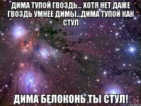 дима тупой гвоздь... хотя нет даже гвоздь умнее димы...дима тупой как стул дима белоконь ты стул!