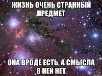 жизнь очень странный предмет она вроде есть, а смысла в ней нет