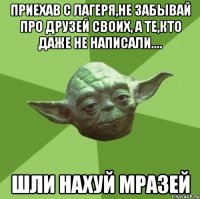 приехав с лагеря,не забывай про друзей своих, а те,кто даже не написали.... шли нахуй мразей