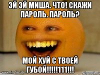 эй эй миша. что! скажи пароль. пароль? мой хуй с твоей губой!!!111!!!