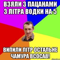 взяли з пацанами 3 літра водки на 5 випили літр остальне чамура всосав!