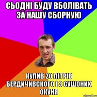 сьодні буду вболівать за нашу сборную купив 20 літрів бердичивского і 3 сушоних окуня