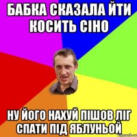 бабка сказала йти косить сіно ну його нахуй пішов ліг спати під яблуньой