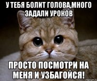 у тебя болит голова,много задали уроков просто посмотри на меня и узбагойся!