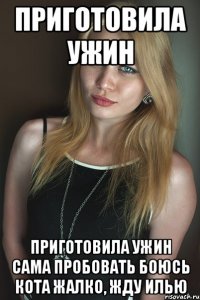 приготовила ужин приготовила ужин сама пробовать боюсь кота жалко, жду илью