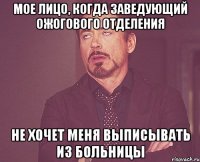 мое лицо, когда заведующий ожогового отделения не хочет меня выписывать из больницы