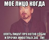 моё лицо когда опять пишут про котов собак и прочих животных,зае**ли!