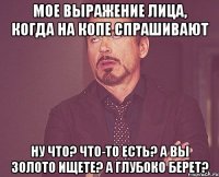 мое выражение лица, когда на копе спрашивают ну что? что-то есть? а вы золото ищете? а глубоко берет?