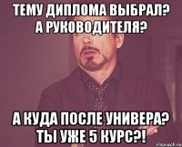 тему диплома выбрал? а руководителя? а куда после универа? ты уже 5 курс?!