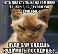 есть два стула. на одном пики точеные, на другом хуи дроченые. куда сам сядешь, куда мать посадишь?