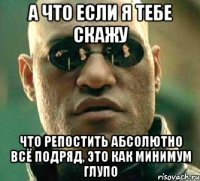 а что если я тебе скажу что репостить абсолютно всё подряд, это как минимум глупо