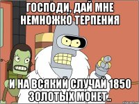 господи, дай мне немножко терпения и на всякий случай 1850 золотых монет..