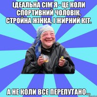 ідеальна сім'я - це коли спортивний чоловік, стройна жінка, і жирний кіт. а не коли все перепутано...