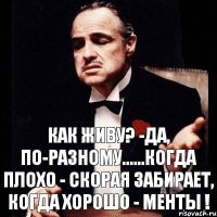 Как живу? -Да, по-разному......Когда плохо - скорая забирает, когда хорошо - менты !