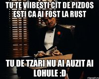 tu te vîibesti cît de pizdos esti ca ai fost la rust tu de tzari nu ai auzit ai lohule :d