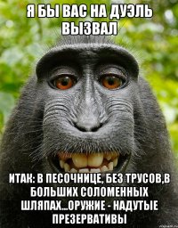 я бы вас на дуэль вызвал итак: в песочнице, без трусов,в больших соломенных шляпах...оружие - надутые презервативы