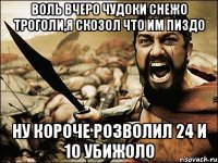 воль вчеро чудоки снежо троголи,я скозол что им пиздо ну короче розволил 24 и 10 убижоло