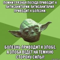 помни:грязная посуда приводит к антисанитарии. антисанитария приводит к болезни. болезнь приводит к злобе, а злоба ведет на темную сторону силы!