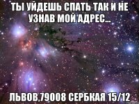 ты уйдешь спать так и не узнав мой адрес... львов,79008 сербкая 15/12