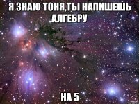 я знаю тоня,ты напишешь алгебру на 5