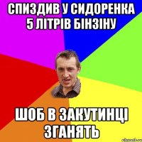 спиздив у сидоренка 5 літрів бінзіну шоб в закутинці зганять