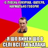 -о, півень кукуріка. -валєра, нармально говори! -я шо винен шо в селі всі так балака