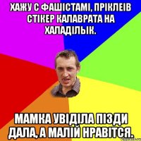 хажу с фашістамі, пріклеів стікер калаврата на халадільік. мамка увіділа пізди дала, а малій нравітся.