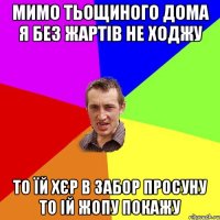 мимо тьощиного дома я без жартів не ходжу то їй хєр в забор просуну то ій жопу покажу